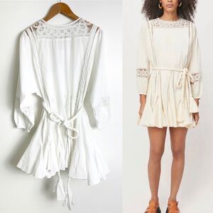 RHODE White Ella Eyelet Lace Dress Size Medium NEW Corded Flare Long Sleeve Mini